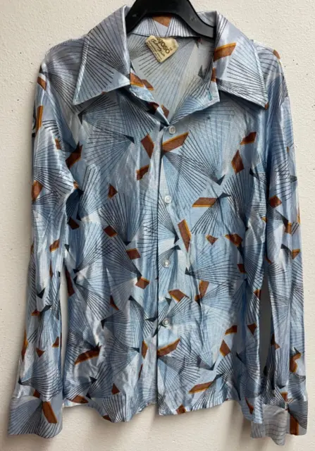Vintage Mid Century Brioso Tailored Knits Button Up Shirt Size 12 Disco Fashion