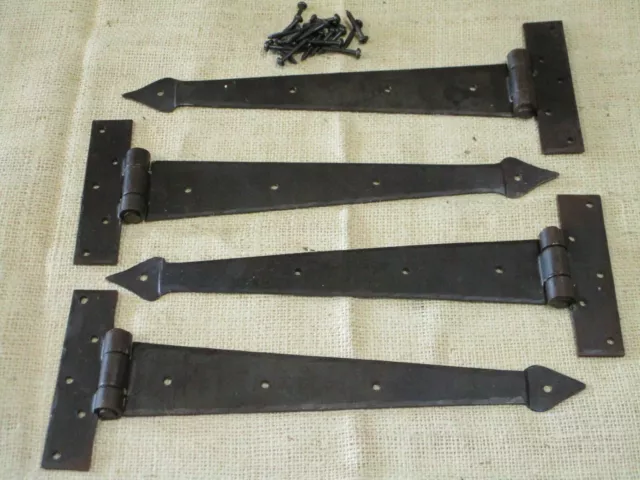 4 Primitive Hand Forged Iron Hinge Hinges Door Cabinet Iron 12" Doors Arrow End