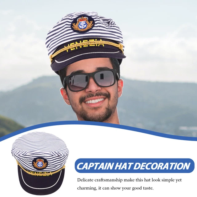 CAP FOR MEN Black Captain Hat Sailor Daily Wearing Embroidery Man £12.