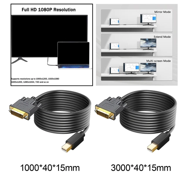 Cordon de moniteur de câble Mini DP vers DVI 1080P HD pour projecteur