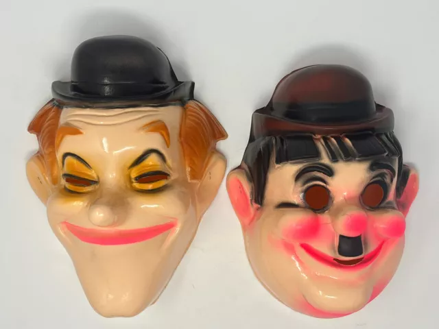 Vintage Laurel and Hardy Plastic Masks Halloween Made By Cesar Made In Hong Kong