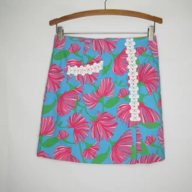 vtg Lilly Pulitzer Skirt women's sz 0 Style# 92553 Bright Blue Pink L17"