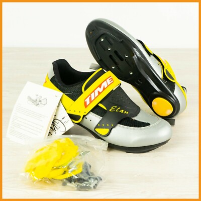 Elan NOS TIME ELAN CYCLING BIKE SHOES 39 US 6 ROAD BICYCLE CLEATS GRAY YELLOW LOOK 90 