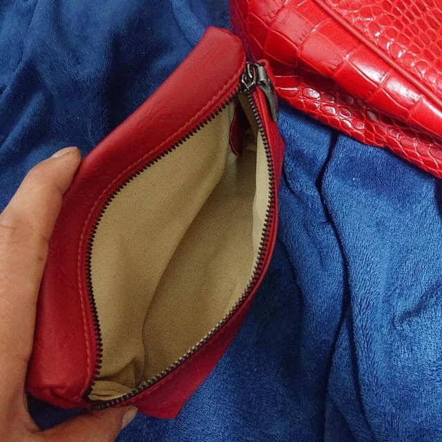Longchamp Handbag Tote Croc Embossed ROSEAU Rozo Red with Pouch Made in France 7
