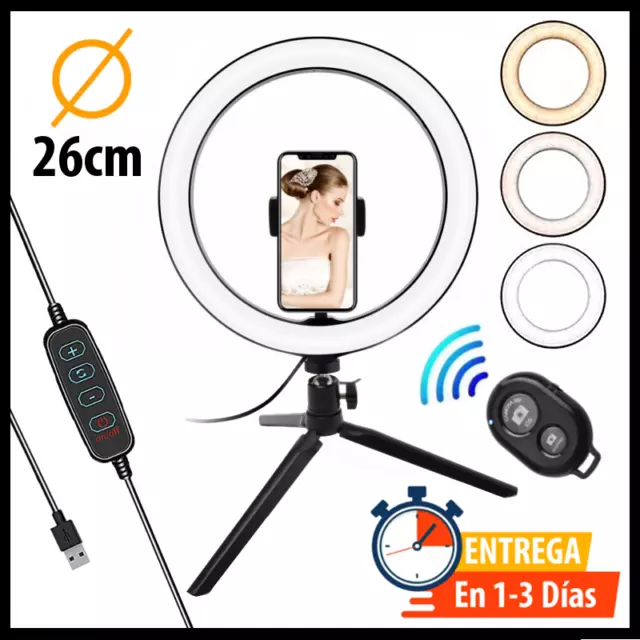 Anillo de luz LED con Trípode para Fotografía, Soporte con Anillo de 26cm Aro