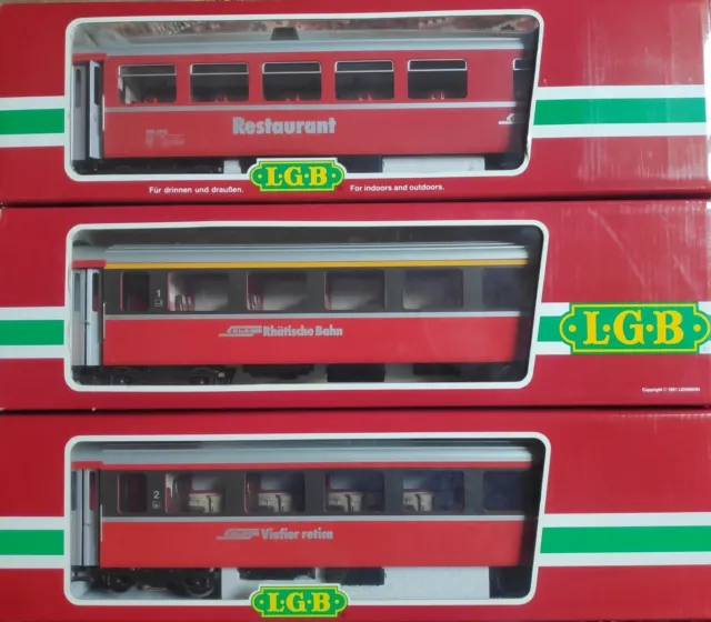 LGB 30670 33670 30680 RHB 3TLG SET 1.Kl 2.Kl SPEISEWAGEN GLACIER EXP SPUR G OVP