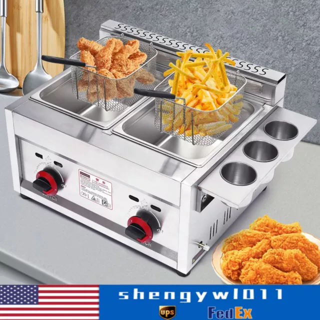 Stainless Steel Commercial Countertop Gas Fryer Deep Fryer Propane(LPG) 2 Basket