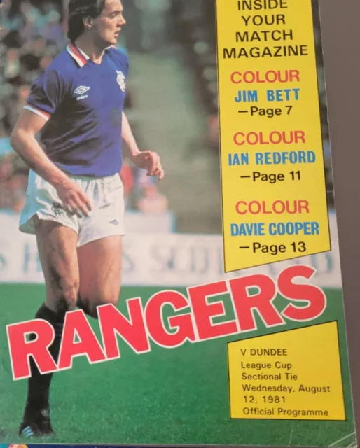 Rangers v  Dundee, Scottish League Cup Sectional Tie Programme, 12th August 1981