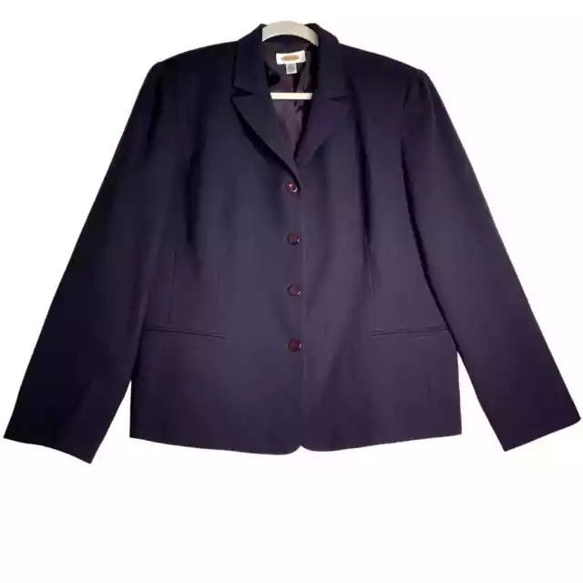Talbots Blazer Jacket Women Size 16 Purple 100% Wool One Button Notch Lapel