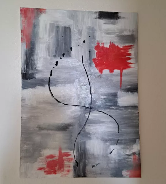 Abstrakte Kunst- Bild  - White & Black - Red- 70x50cm