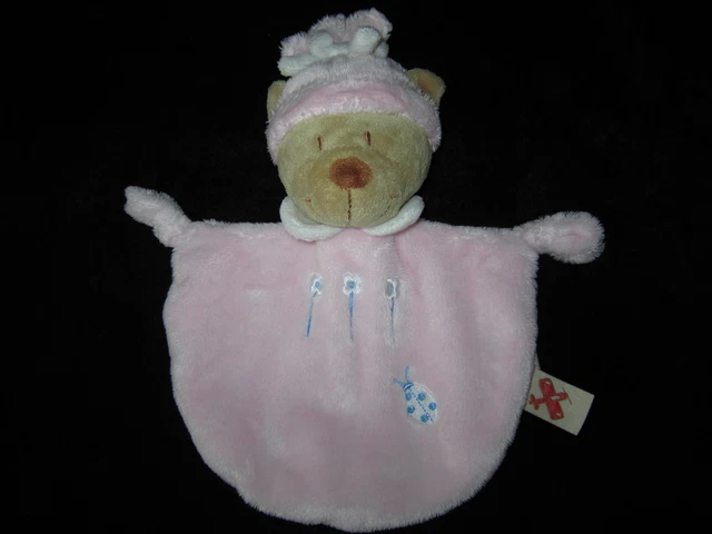 Doudou Plat semi-rond Ours bonnet rose Nicotoy Kiabi 25 cm Coccinelle & fleurs