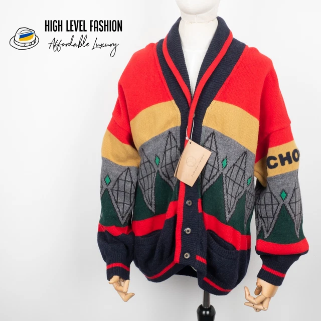 JC de Castelbajac Mens Wool Cardigan SCHOOLS King Button Down Multiclor size 52 JC de Castelbajac Mens Wool Cardigan SCHOOLS King Button Down Multiclor size 52