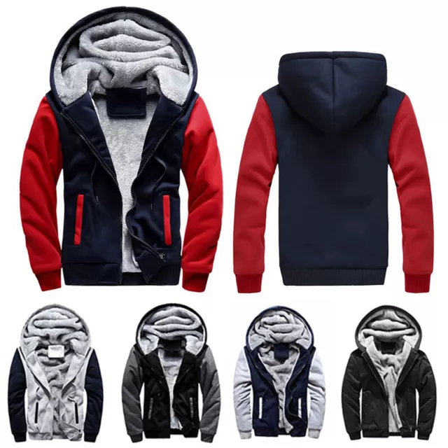 Mens Winter Warm Sherpa Fleece Hoodie Zip UP Sweater Jacket Fur Line Hooded Coat