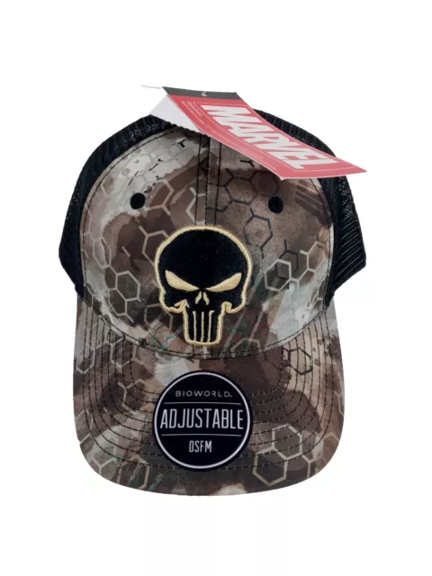 Marvel Comics Bioworld The Punisher Skull Camo Mesh Trucker Snapback Hat Cap NWT