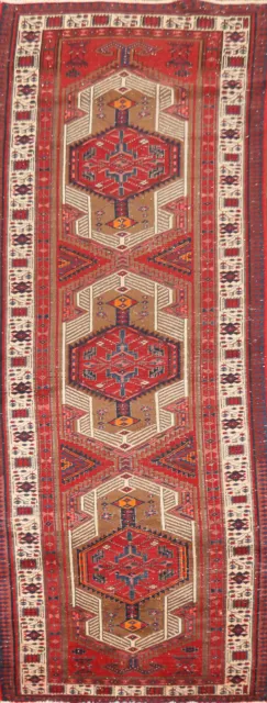 Vintage Geometric Ardebil Wool Runner Rug 3x11 Tribal Hand-knotted Carpet