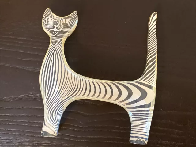 Abraham Palatnik 7" Standing Striped Lucite Cat Sculpture Figurine