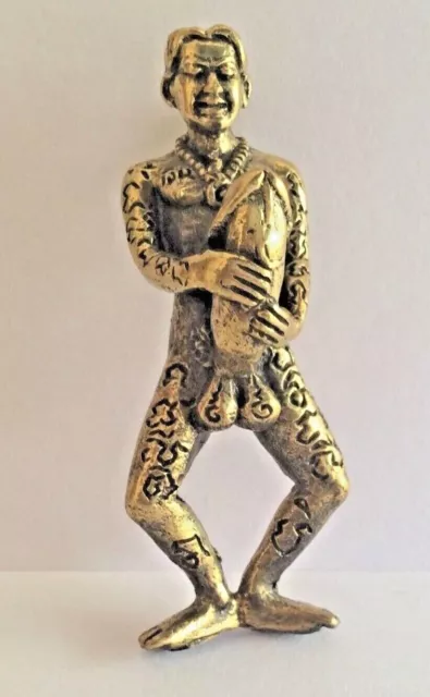 Homme Sehr Stürmischem Zizi Phallus Statuette Amulett Messing Anhänger Thailand