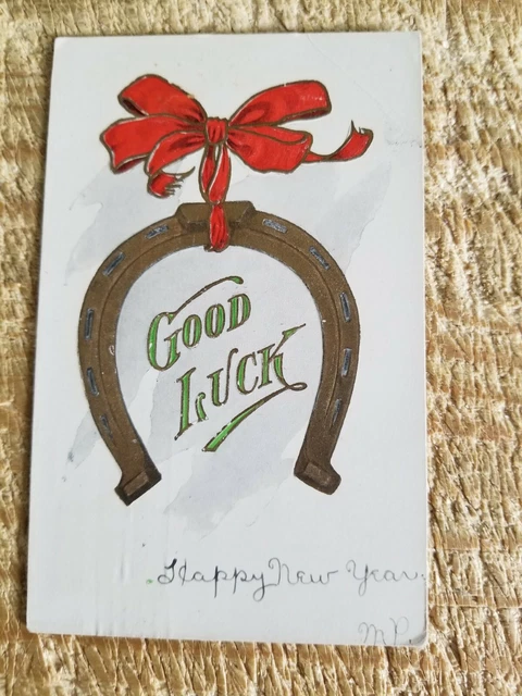 Vtg Good Luck/Horse Shoe Undivided Back Embossed Postcard*P43