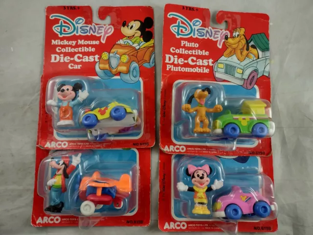 Disney Arco Mickey Minnie Mouse Goofy & Pluto Die Cast Vehicles & PVC Figures