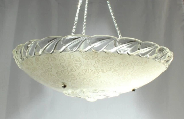 1940s Ceiling Light Fixture Happy Floral and Leaf Design 14 Inch Semi Flush