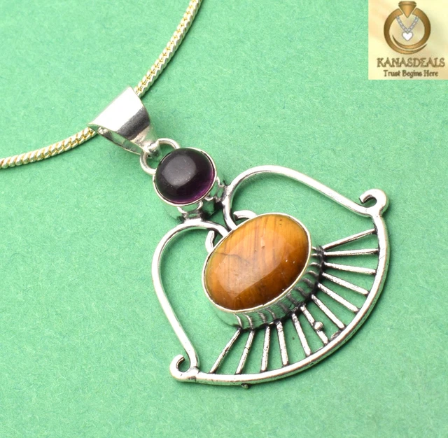 Tiger Eye 925 Sterling Silver Plated 2in Fantastic Chain Pendant CP-48714