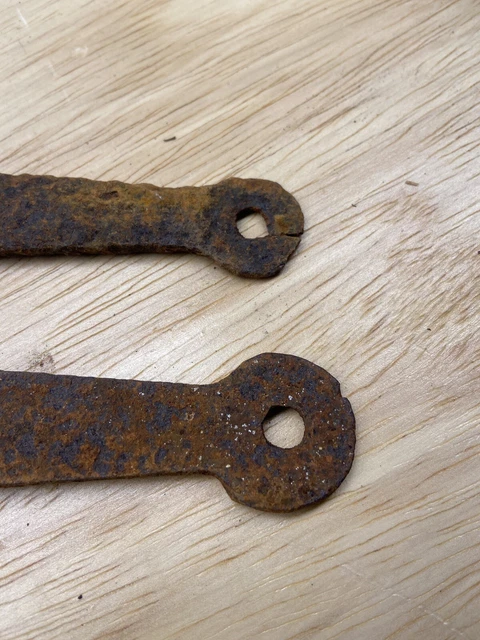 Antique 1800’s Barn Strap Hinges Hand Wrought Iron Round Ends 27 Inches 3