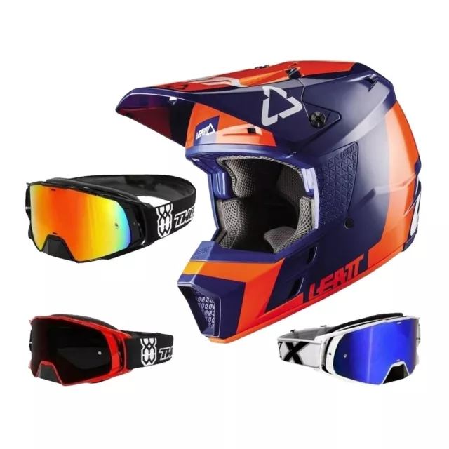 Casque Motocross Avec Lunettes Leatt GPX 3.5 Cross Orange TWO-X Rocket MX Enduro