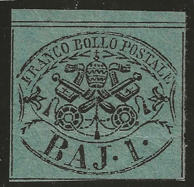 1852 Antichi Stati (Pontificio) - 1 baj. verde scuro I emissione II composizione