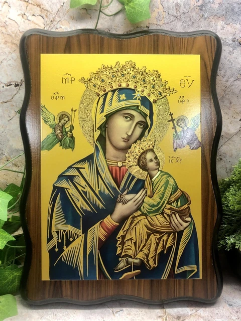 WOODEN PICTURE OUR Lady of Perpetual Help Virgin Mary Religious Wall ...