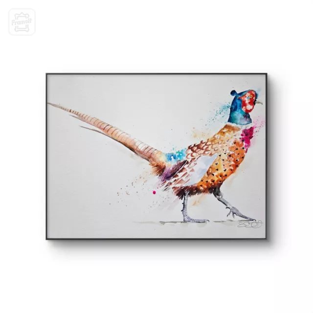 New large original signed watercolour art painting by Elle Smith Of A Pheasant