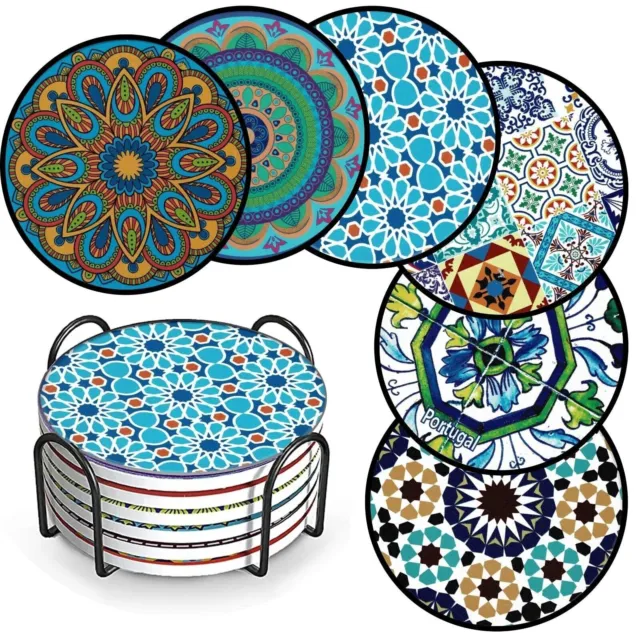 Drink Coasters Set Of 6 Turkish Moroccan Design Round Coaster Tea Coffee Cup Mat