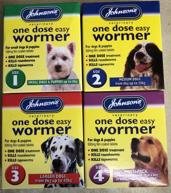 Johnsons One Dose Easy Wormer. Dog Worming Tablets, Roundworm Tapeworm