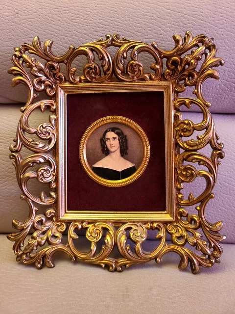 Antique Ornate Gilded Victorian Brass Frame and Picture of a Young Lady 10"x9".