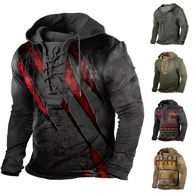 Uomo Felpa Pullover Traspirante con Cappuccio Lacci Tinta Unita Top Giacca Caldi