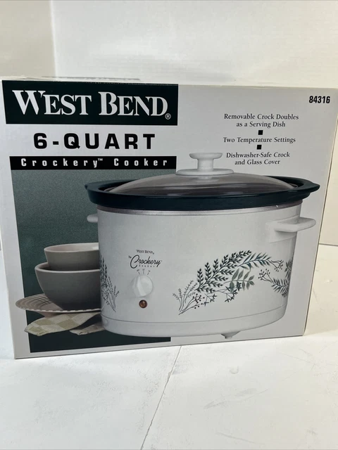 VINTAGE West Bend Slow Crockery Cooker 6 Qt Crock Pot White Green NIB New In Box