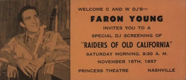 Faron Young / Marty Robbins 1957 Unused Princess Theatre / Nashville Ticket