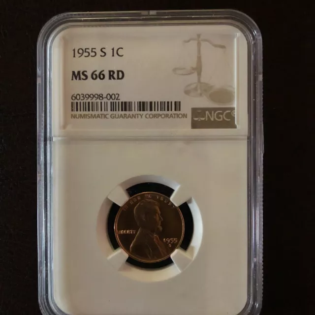 1955-S Lincoln Head Cent Penny 1C Gem Brilliant UNC Red NGC MS66 RD