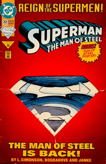 🇺🇸Superman: The Man of Steel #22 [Die-Cut Cover Jun 1993, DC Jon Bogdanove