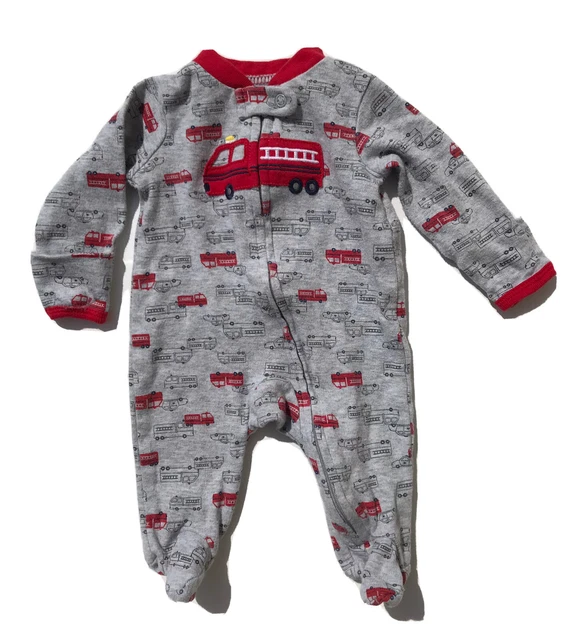 Carters New Born Firefighter Pajama Fire Truck PJs Footie Sleeper Red Gray
