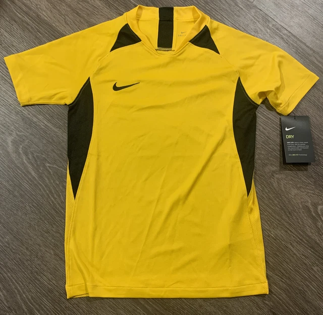 NWT NIKE PERFORMANCE DRI-FIT BOYS SHORT SLEEVE Athletic SHIRT SZ S Yellow Black