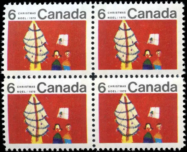 Canada Mint NH F-VF Centre Block of 4 6c  Scott #525pi 1970 Christmas Stamps