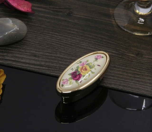 ROSE Flower Bud KNOBS PULLS Porcelain Ceramic Drawer Dresser Cupboard Cabinet