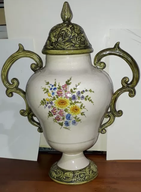 Vase jarre en faïence motif floral fcc - très bon état