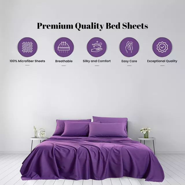 Perca 2200TC 6 Piece Flat Fitted Pillowcase Sheet Set Single/KS/D/Queen/King Bed 2