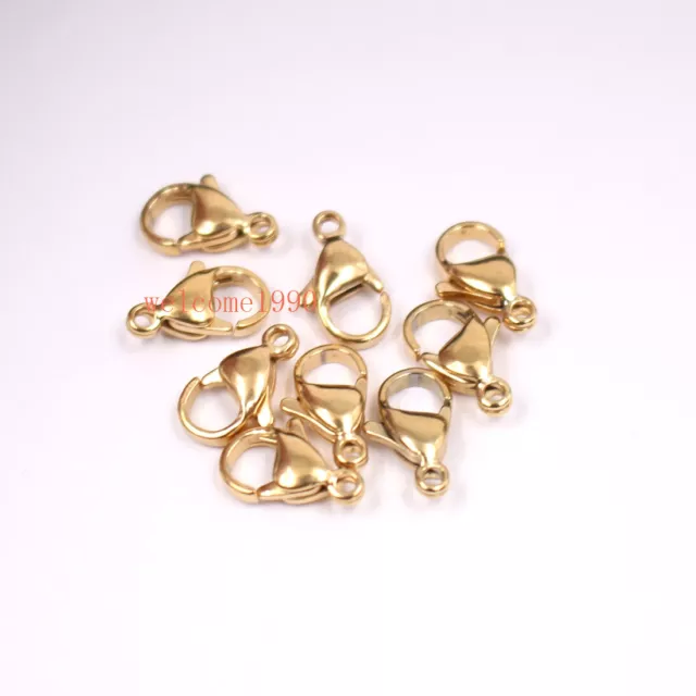 80pcs Stainless Steel Gold Lobster Claw Clasp Fastener hook clip jewelry Finding