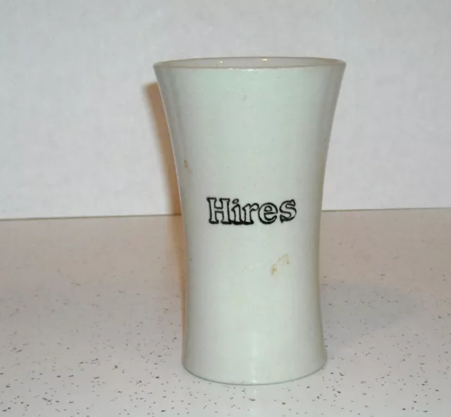 Early Tall Slender Stoneware Advertising "HIRES" Root Beer Mug Beverage Soda