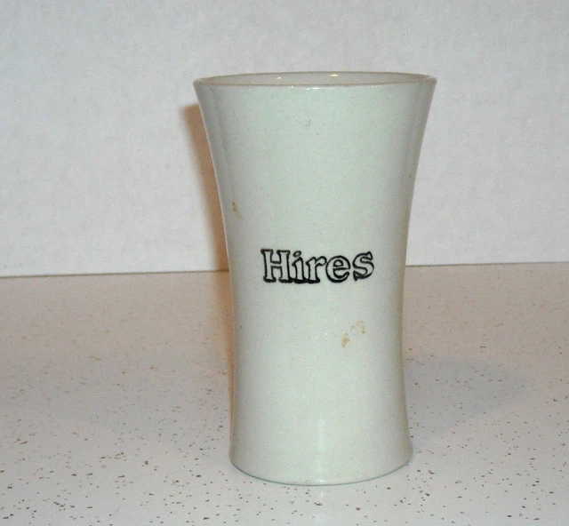 Early Tall Slender Stoneware Advertising "HIRES" Root Beer Mug Beverage Soda