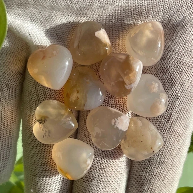 100 Natural Cherry Blossom Agate Quartz Mini Loving Heart Crystal Carved Gem