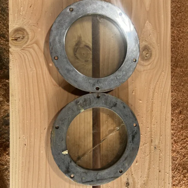 2 antique ship portholes 6 inch glass 8.5 inch total
