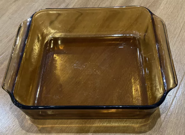 Anchor Hocking Glass Amber Square Pan Casserole Dish Ovenware VINTAGE